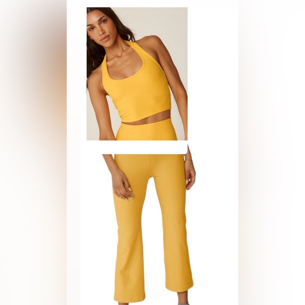 Beyond Yoga Yellow Retro Soft Flare Ankle Pants and Halter Top Matching S